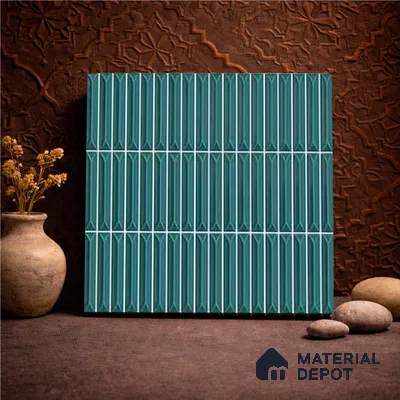 Faux Kitkat Subway Wall Tile TL 11312 Teal Arrowline 1 ft x 1 ft Ceramic Glossy Finish Tile - 10 mm | Suitable For Bathroom, Dining Area, Kitchen Backsplash