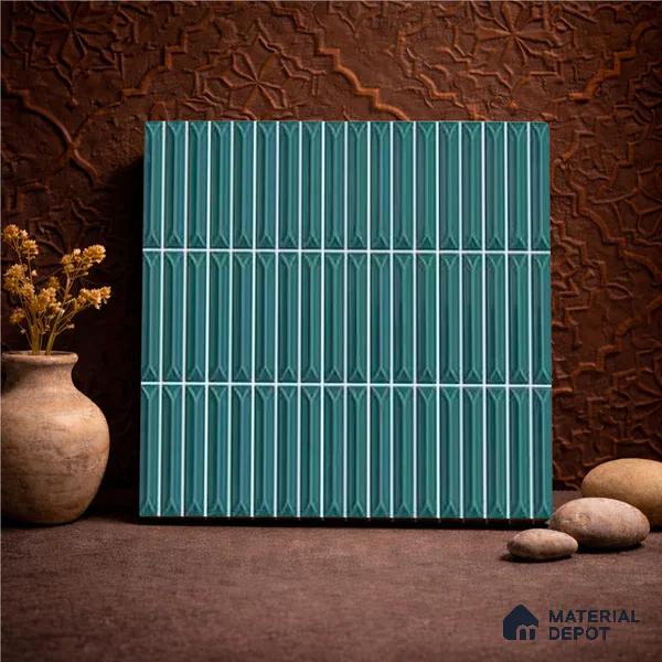 Faux Kitkat Subway Wall Tile TL 11312 Teal Arrowline 1 ft x 1 ft Ceramic Glossy Finish Tile - 10 mm | Suitable For Bathroom, Dining Area, Kitchen Backsplash