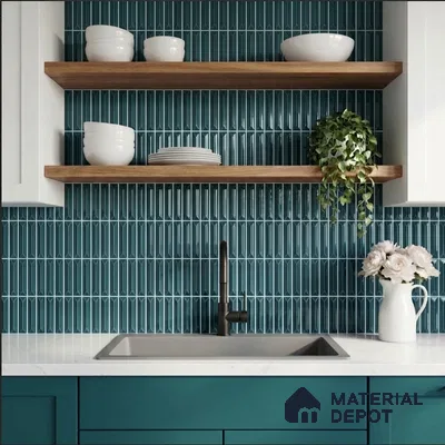 Faux Kitkat Subway Wall Tile TL 11312 Teal Arrowline 1 ft x 1 ft Ceramic Glossy Finish Tile - 10 mm | Suitable For Bathroom, Dining Area, Kitchen Backsplash