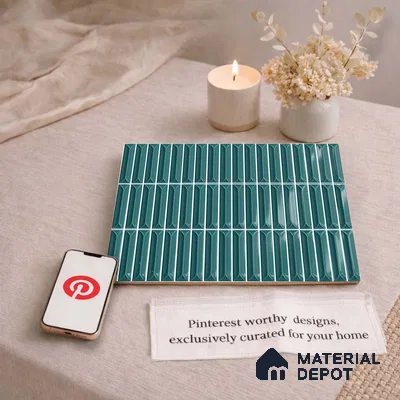 Faux Kitkat Subway Wall Tile TL 11312 Teal Arrowline 1 ft x 1 ft Ceramic Glossy Finish Tile - 10 mm | Suitable For Bathroom, Dining Area, Kitchen Backsplash