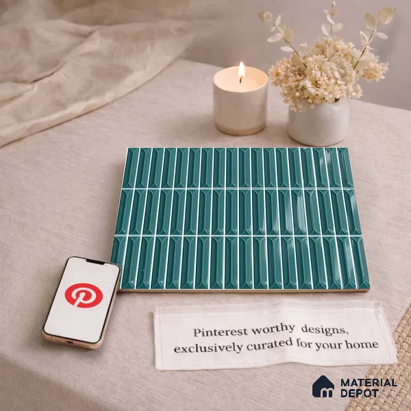 Faux Kitkat Subway Wall Tile TL 11312 Teal Arrowline 1 ft x 1 ft Ceramic Glossy Finish Tile - 10 mm | Suitable For Bathroom, Dining Area, Kitchen Backsplash