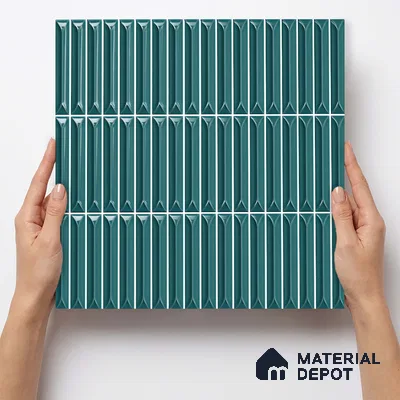 Faux Kitkat Subway Wall Tile TL 11312 Teal Arrowline 1 ft x 1 ft Ceramic Glossy Finish Tile - 10 mm | Suitable For Bathroom, Dining Area, Kitchen Backsplash