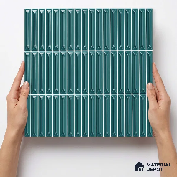 Faux Kitkat Subway Wall Tile TL 11312 Teal Arrowline 1 ft x 1 ft Ceramic Glossy Finish Tile - 10 mm | Suitable For Bathroom, Dining Area, Kitchen Backsplash