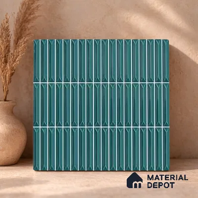 Faux Kitkat Subway Wall Tile TL 11312 Teal Arrowline 1 ft x 1 ft Ceramic Glossy Finish Tile - 10 mm | Suitable For Bathroom, Dining Area, Kitchen Backsplash