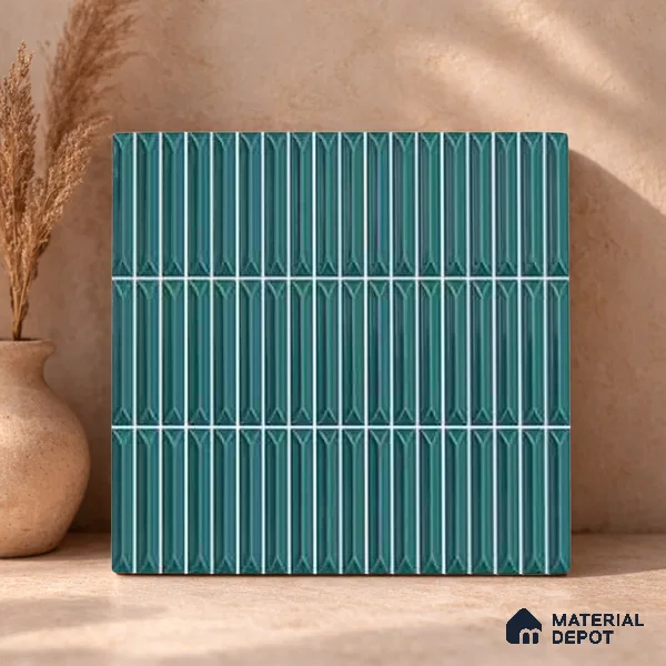 Faux Kitkat Subway Wall Tile TL 11312 Teal Arrowline 1 ft x 1 ft Ceramic Glossy Finish Tile - 10 mm | Suitable For Bathroom, Dining Area, Kitchen Backsplash