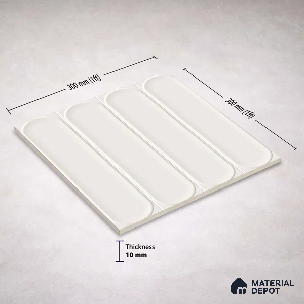 Faux Subway Wall Tile TL 11329 Arctic Pillar 1 ft x 1 ft Ceramic Glossy Finish Tile - 10 mm | Suitable For Bathroom, Dining Area, Kitchen Backsplash
