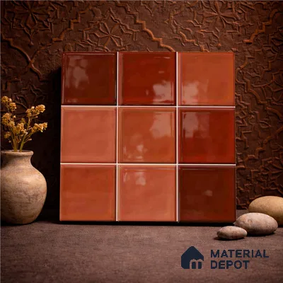 Faux Subway Wall Tile TL 11319 Sunset Terracotta 1 ft x 1 ft Ceramic Glossy Finish Tile - 10 mm | Suitable For Bathroom, Dining Area, Kitchen Backsplash