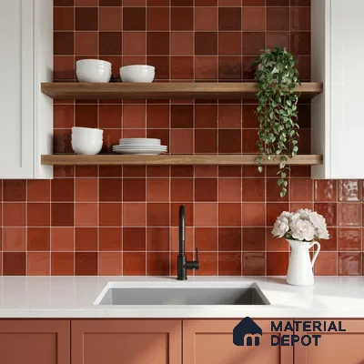 Faux Subway Wall Tile TL 11319 Sunset Terracotta 1 ft x 1 ft Ceramic Glossy Finish Tile - 10 mm | Suitable For Bathroom, Dining Area, Kitchen Backsplash