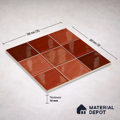 Faux Subway Wall Tile TL 11319 Sunset Terracotta 1 ft x 1 ft Ceramic Glossy Finish Tile - 10 mm | Suitable For Bathroom, Dining Area, Kitchen Backsplash