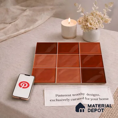 Faux Subway Wall Tile TL 11319 Sunset Terracotta 1 ft x 1 ft Ceramic Glossy Finish Tile - 10 mm | Suitable For Bathroom, Dining Area, Kitchen Backsplash