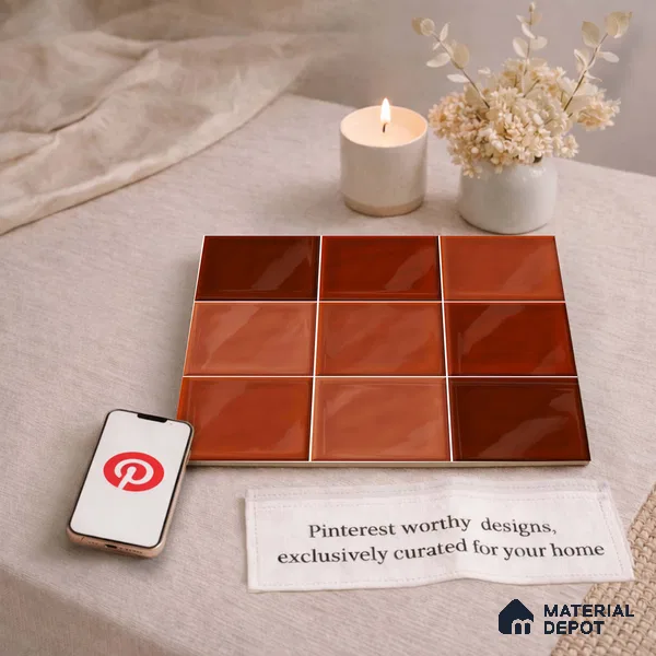 Faux Subway Wall Tile TL 11319 Sunset Terracotta 1 ft x 1 ft Ceramic Glossy Finish Tile - 10 mm | Suitable For Bathroom, Dining Area, Kitchen Backsplash