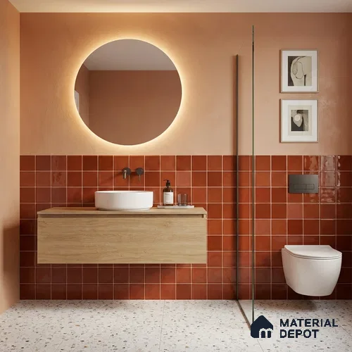 Faux Subway Wall Tile TL 11319 Sunset Terracotta 1 ft x 1 ft Ceramic Glossy Finish Tile - 10 mm | Suitable For Bathroom, Dining Area, Kitchen Backsplash
