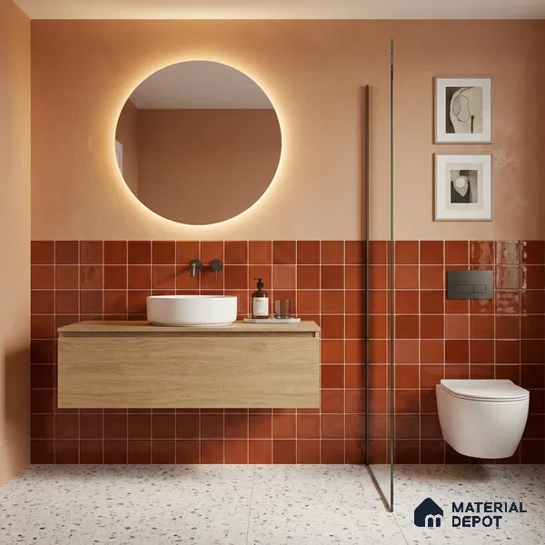 Faux Subway Wall Tile TL 11319 Sunset Terracotta 1 ft x 1 ft Ceramic Glossy Finish Tile - 10 mm | Suitable For Bathroom, Dining Area, Kitchen Backsplash