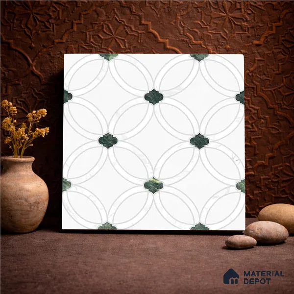 Moroccan Carving Wall & Floor Tile TL 11665 Emerald Lattice 1 ft x 1 ft Ceramic Carving Matte Finish Tile - 10 mm | Suitable For Bathroom, Dining Area, Kitchen