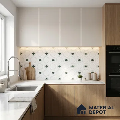 Moroccan Carving Wall & Floor Tile TL 11665 Emerald Lattice 1 ft x 1 ft Ceramic Carving Matte Finish Tile - 10 mm | Suitable For Bathroom, Dining Area, Kitchen