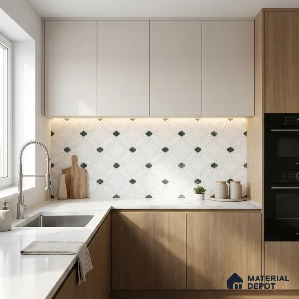 Moroccan Carving Wall & Floor Tile TL 11665 Emerald Lattice 1 ft x 1 ft Ceramic Carving Matte Finish Tile - 10 mm | Suitable For Bathroom, Dining Area, Kitchen