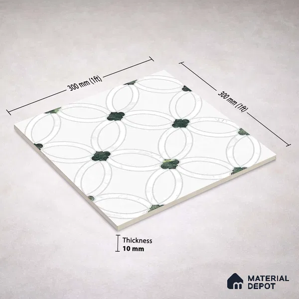 Moroccan Carving Wall & Floor Tile TL 11665 Emerald Lattice 1 ft x 1 ft Ceramic Carving Matte Finish Tile - 10 mm | Suitable For Bathroom, Dining Area, Kitchen
