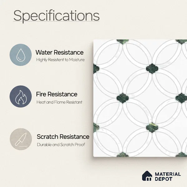 Moroccan Carving Wall & Floor Tile TL 11665 Emerald Lattice 1 ft x 1 ft Ceramic Carving Matte Finish Tile - 10 mm | Suitable For Bathroom, Dining Area, Kitchen