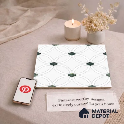 Moroccan Carving Wall & Floor Tile TL 11665 Emerald Lattice 1 ft x 1 ft Ceramic Carving Matte Finish Tile - 10 mm | Suitable For Bathroom, Dining Area, Kitchen