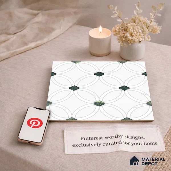 Moroccan Carving Wall & Floor Tile TL 11665 Emerald Lattice 1 ft x 1 ft Ceramic Carving Matte Finish Tile - 10 mm | Suitable For Bathroom, Dining Area, Kitchen
