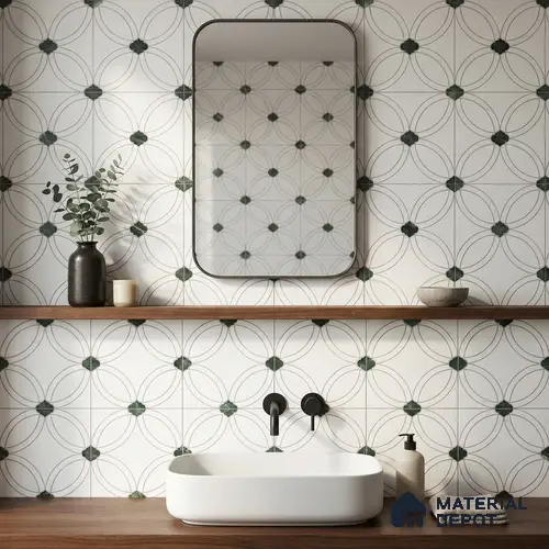 Moroccan Carving Wall & Floor Tile TL 11665 Emerald Lattice 1 ft x 1 ft Ceramic Carving Matte Finish Tile - 10 mm | Suitable For Bathroom, Dining Area & Kitchen Backsplash