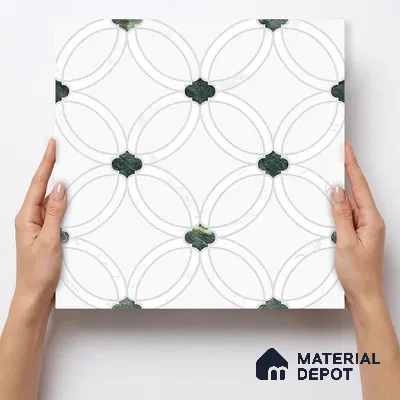 Moroccan Carving Wall & Floor Tile TL 11665 Emerald Lattice 1 ft x 1 ft Ceramic Carving Matte Finish Tile - 10 mm | Suitable For Bathroom, Dining Area, Kitchen