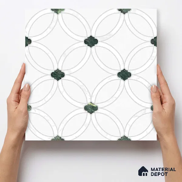 Moroccan Carving Wall & Floor Tile TL 11665 Emerald Lattice 1 ft x 1 ft Ceramic Carving Matte Finish Tile - 10 mm | Suitable For Bathroom, Dining Area, Kitchen