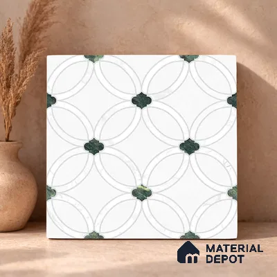 Moroccan Carving Wall & Floor Tile TL 11665 Emerald Lattice 1 ft x 1 ft Ceramic Carving Matte Finish Tile - 10 mm | Suitable For Bathroom, Dining Area, Kitchen