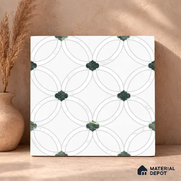 Moroccan Carving Wall & Floor Tile TL 11665 Emerald Lattice 1 ft x 1 ft Ceramic Carving Matte Finish Tile - 10 mm | Suitable For Bathroom, Dining Area, Kitchen