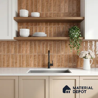 Faux Subway Wall Tile TL 11302 Sienna Plank 1 ft x 1 ft Ceramic Glossy Finish Tile - 10 mm | Suitable For Bathroom, Dining Area, Kitchen Backsplash