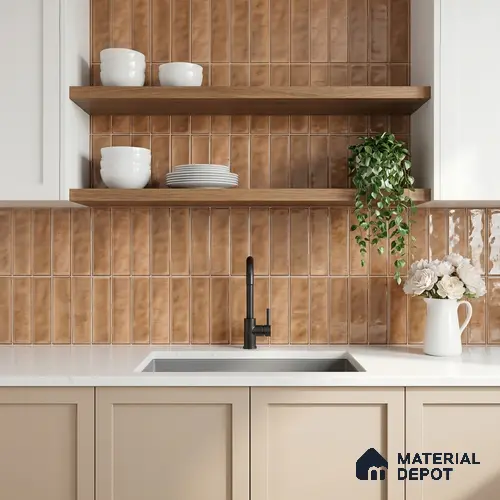 Faux Subway Wall Tile TL 11302 Sienna Plank 1 ft x 1 ft Ceramic Glossy Finish Tile - 10 mm | Suitable For Bathroom, Balcony & Kitchen Backsplash