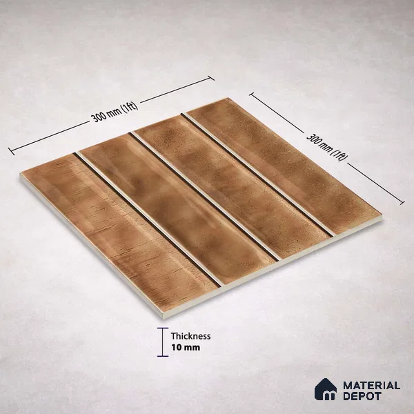 Faux Subway Wall Tile TL 11302 Sienna Plank 1 ft x 1 ft Ceramic Glossy Finish Tile - 10 mm | Suitable For Bathroom, Dining Area, Kitchen Backsplash