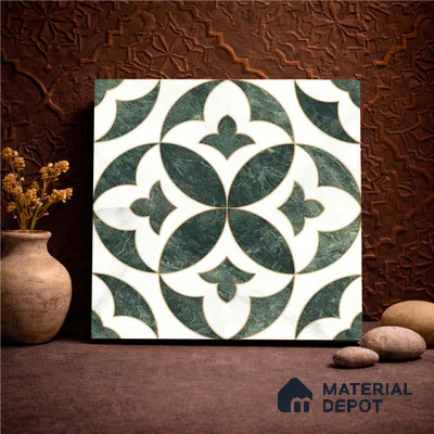 Moroccan Carving Wall & Floor Tile TL 11677 Verde Royale 1 ft x 1 ft Ceramic Carving Matte Finish Tile - 10 mm | Suitable For Bathroom, Dining Area, Kitchen