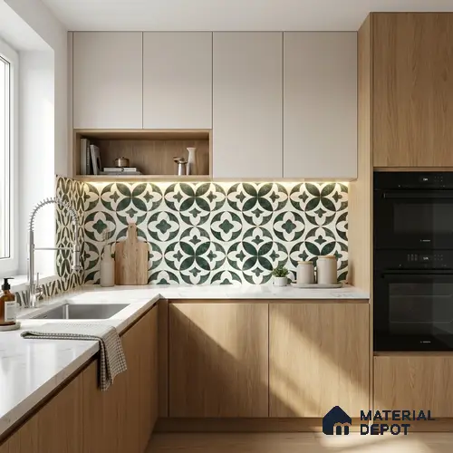 Moroccan Carving Wall & Floor Tile TL 11677 Verde Royale 1 ft x 1 ft Ceramic Carving Matte Finish Tile - 10 mm | Suitable For Bathroom, Dining Area & Kitchen Backsplash