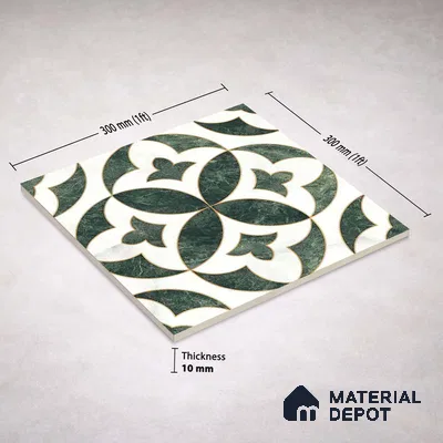 Moroccan Carving Wall & Floor Tile TL 11677 Verde Royale 1 ft x 1 ft Ceramic Carving Matte Finish Tile - 10 mm | Suitable For Bathroom, Dining Area, Kitchen