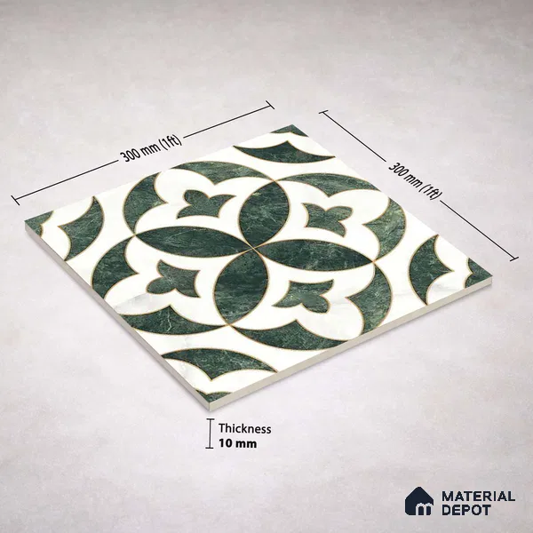 Moroccan Carving Wall & Floor Tile TL 11677 Verde Royale 1 ft x 1 ft Ceramic Carving Matte Finish Tile - 10 mm | Suitable For Bathroom, Dining Area, Kitchen