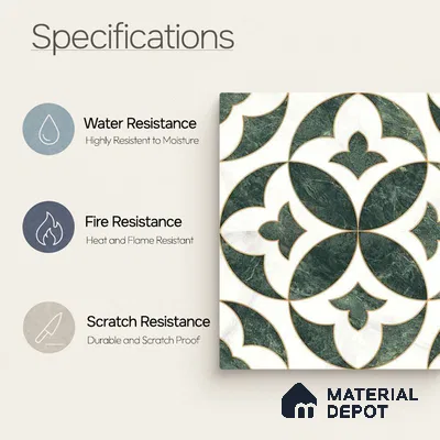 Moroccan Carving Wall & Floor Tile TL 11677 Verde Royale 1 ft x 1 ft Ceramic Carving Matte Finish Tile - 10 mm | Suitable For Bathroom, Dining Area, Kitchen