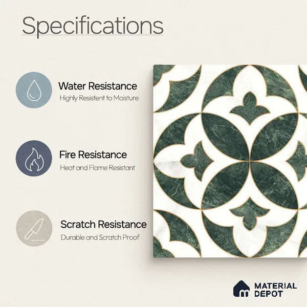 Moroccan Carving Wall & Floor Tile TL 11677 Verde Royale 1 ft x 1 ft Ceramic Carving Matte Finish Tile - 10 mm | Suitable For Bathroom, Dining Area, Kitchen