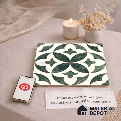 Moroccan Carving Wall & Floor Tile TL 11677 Verde Royale 1 ft x 1 ft Ceramic Carving Matte Finish Tile - 10 mm | Suitable For Bathroom, Dining Area, Kitchen