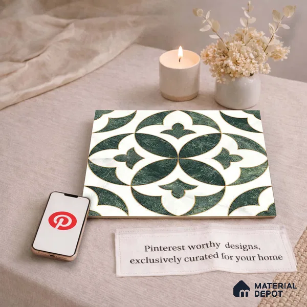 Moroccan Carving Wall & Floor Tile TL 11677 Verde Royale 1 ft x 1 ft Ceramic Carving Matte Finish Tile - 10 mm | Suitable For Bathroom, Dining Area, Kitchen