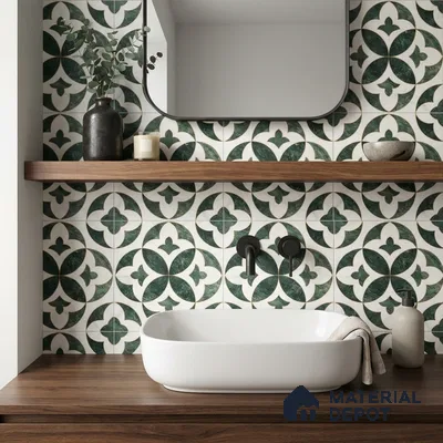 Moroccan Carving Wall & Floor Tile TL 11677 Verde Royale 1 ft x 1 ft Ceramic Carving Matte Finish Tile - 10 mm | Suitable For Bathroom, Dining Area, Kitchen