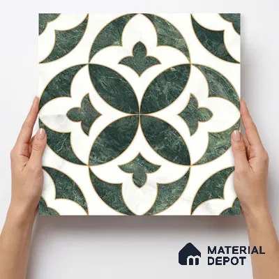Moroccan Carving Wall & Floor Tile TL 11677 Verde Royale 1 ft x 1 ft Ceramic Carving Matte Finish Tile - 10 mm | Suitable For Bathroom, Dining Area, Kitchen