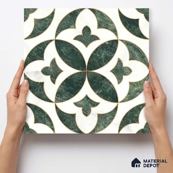 Moroccan Carving Wall & Floor Tile TL 11677 Verde Royale 1 ft x 1 ft Ceramic Carving Matte Finish Tile - 10 mm | Suitable For Bathroom, Dining Area, Kitchen