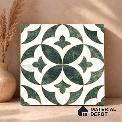 Moroccan Carving Wall & Floor Tile TL 11677 Verde Royale 1 ft x 1 ft Ceramic Carving Matte Finish Tile - 10 mm | Suitable For Bathroom, Dining Area, Kitchen