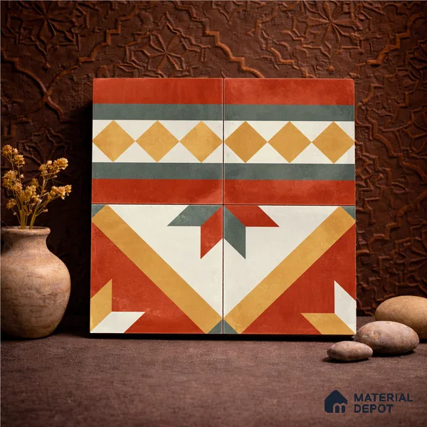 Moroccan Wall & Floor Border 1 Carpet Tile TL 11201 Russet Mosaic 1 ft x 1 ft Ceramic Matte Finish Tile - 10 mm | Suitable For Kitchen, Bathroom, Living Room