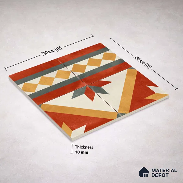 Moroccan Wall & Floor Border 1 Carpet Tile TL 11201 Russet Mosaic 1 ft x 1 ft Ceramic Matte Finish Tile - 10 mm | Suitable For Kitchen, Bathroom, Living Room