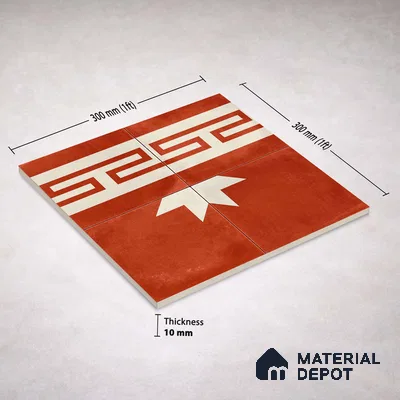 Moroccan Wall & Floor Border 2 Carpet Tile TL 11202 Red Labyrinth 1 ft x 1 ft Ceramic Matte Finish Tile - 10 mm | Suitable For Kitchen, Bathroom, Living Room