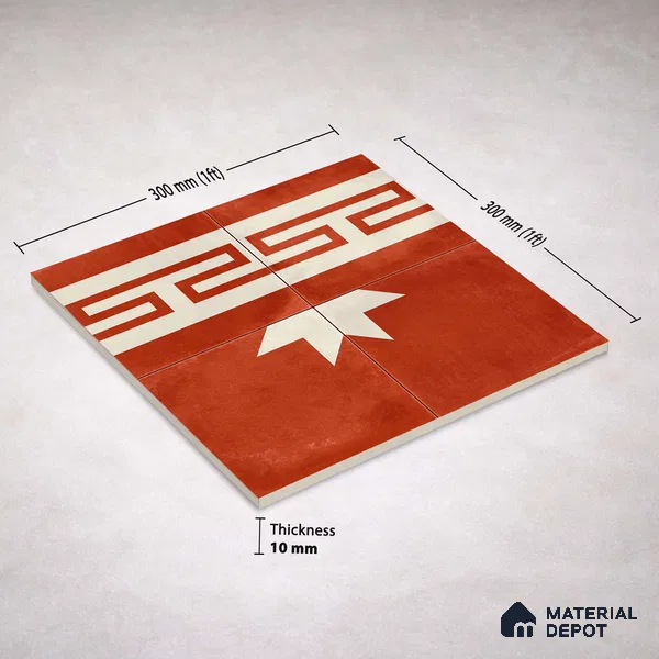 Moroccan Wall & Floor Border 2 Carpet Tile TL 11202 Red Labyrinth 1 ft x 1 ft Ceramic Matte Finish Tile - 10 mm | Suitable For Kitchen, Bathroom, Living Room