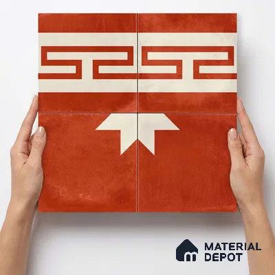Moroccan Wall & Floor Border 2 Carpet Tile TL 11202 Red Labyrinth 1 ft x 1 ft Ceramic Matte Finish Tile - 10 mm | Suitable For Kitchen, Bathroom, Living Room