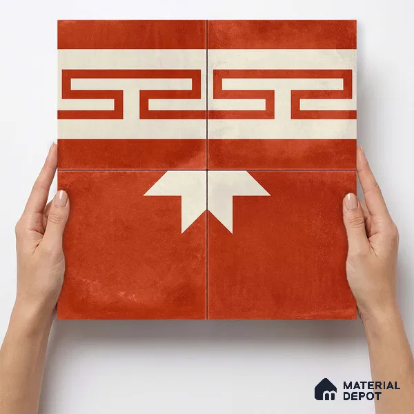 Moroccan Wall & Floor Border 2 Carpet Tile TL 11202 Red Labyrinth 1 ft x 1 ft Ceramic Matte Finish Tile - 10 mm | Suitable For Kitchen, Bathroom, Living Room
